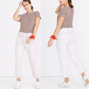Madewell Rigid demi-boot crop jeans red and white